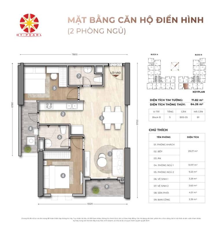 HT PEARL 10 Mặt bằng căn hộ 2PN HT Pearl