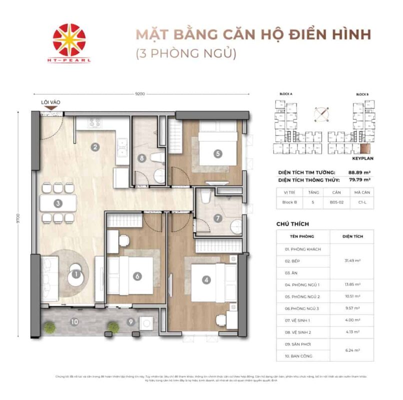 HT PEARL 11 Mặt bằng căn hộ 3PN HT Pearl